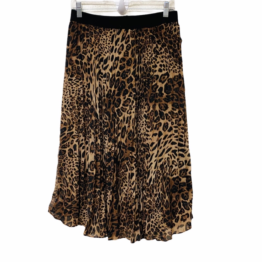 Kate Kasin Leopard Pleated Midi Skirt Sz M